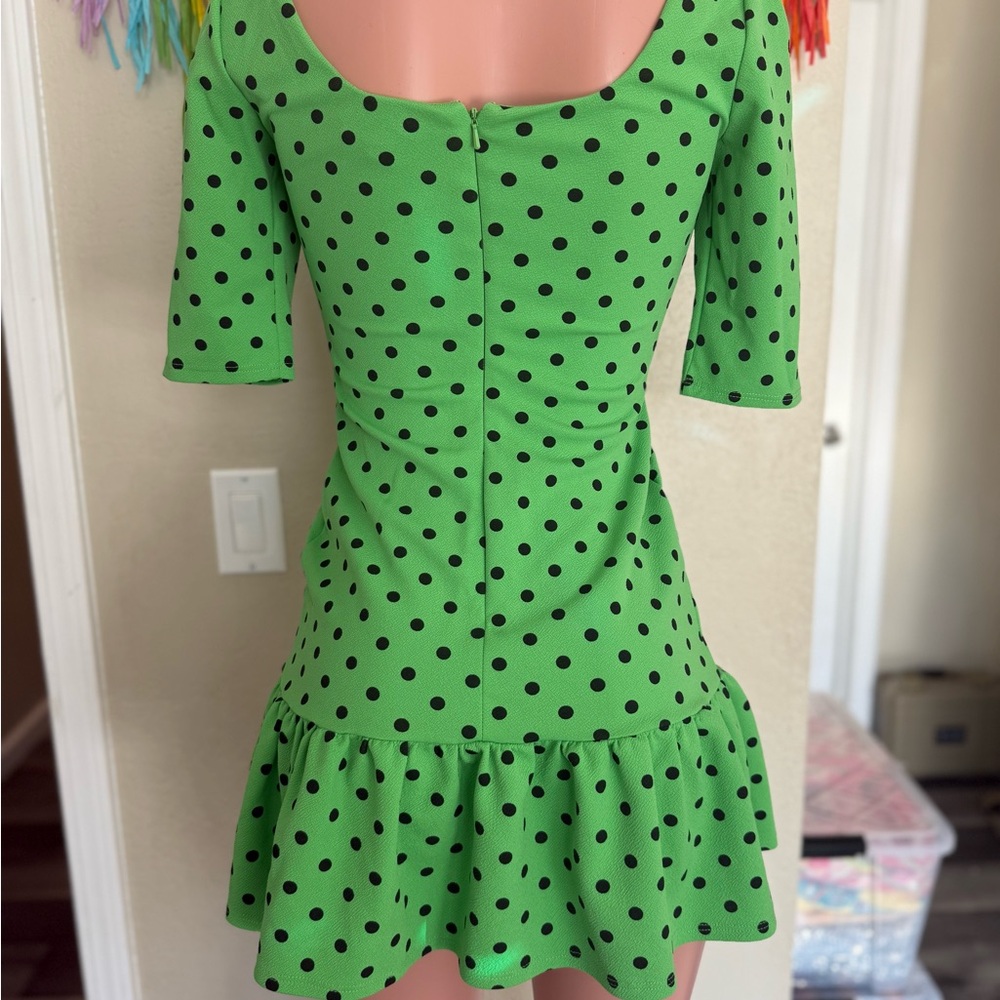 ASOS Green Fit and Flare Mini Dress with Ruffled Hem - Picture 3 of 4